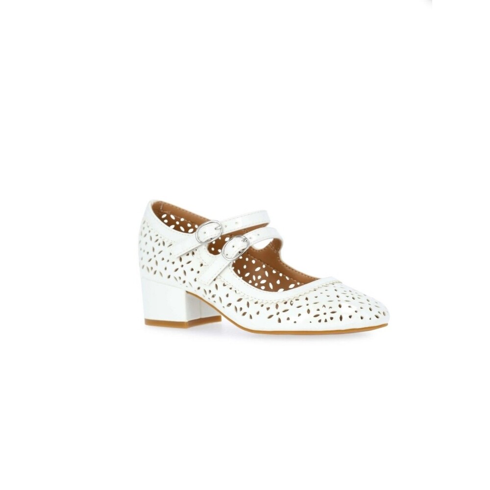 Wonder Nation Double Strap Dress Shoes Block Heels White Cutout Girls 4 NWT